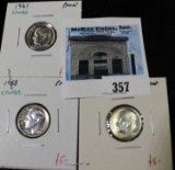 1958 P, 60 P, & 61 P Proof Roosevelt Dimes, all 90% silver and attractive.