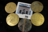 Five Different Whore House Tokens, all brass.