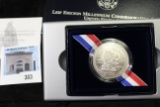 2000 Leif Ericson Millenium Uncirculated Silver Dollar Commemorative Coin in original box with C.O.A