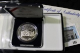 1991 USO 50th Anniversary Proof Silver Dollar, original as issued with C.O.A.