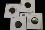 Group of 4 Indian Head Cents, 1888 G, 1891 F+, 1894 G better date, 1895 G, group value $16+