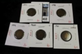 Group of 5 Indian Head Cents, 1897 G, 1898 G, 1899 G, 1900 G, 1901 G cleaned, group value $13+