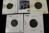 Group of 4 Indian Head Cents, 1905 XF, 1906 XF+, 1908 F, 1909 better date G, group value $37+