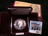 1993 Thomas Jefferson 250th Anniverary Proof Silver Dollar in original box of issue with COA.