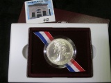 1993 Thomas Jefferson 250th Anniverary Gem BU Silver Dollar in original box of issue with COA.