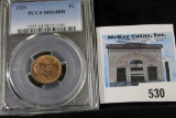 1929 P Lincoln Cent slabbed “PCGS MS64RB”.