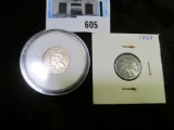 Pair of 1869 U.S. Three Cent Nickels.