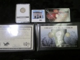 Charles E. Barber Two-piece set Liberty Nickel & Barber Dime; certified 1/4 grain Gold Ingot; & a sl