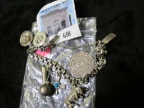 Sterling silver charm bracelet with 7 random charms, includes 3D bull, sombrero, water pitcher, 30.7