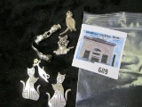 Group of cat charms and a salvaged cat head clasp (unique!), good for repair / custom jewelry work,