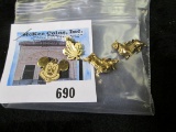 group of 4 gold plated sterling silver charms, includes Mickey Mouse head, two 3D collies and a mapl