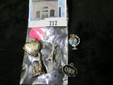 Group of five (5) silver charms, a globe, a castle, the Eiffel Tower, a 3D heart locket, and an OBX