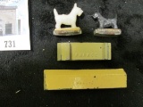 4 miniature metal toys - two livestock troughs stamped 