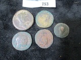 Group of 5 unidentified ancient coins
