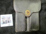 Vintage black leather  dual pistol or rifle clip pouch for belt, stamped US JQMD BAH