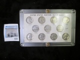 Complete set of 11 WWII Silver War Nickels, 1942-1945 PDS, in a Capitol Plastics holder