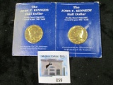 Pair of 1985 Kennedy Half Dollars, counter stamped 1960 and plated in 24K gold, in special packaging