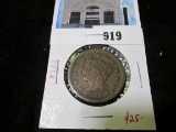 1851 Large Cent, VG, value $25+