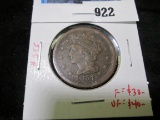 1851 Large Cent, F/VF, F value $30, VF value $40