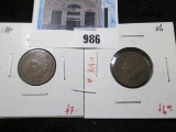 Pair of Indian Head Cents, 1880 VG, 1881 VG, value for pair $13+