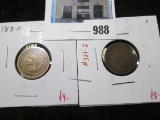 Pair of Indian Head Cents, 1880 F, 1882 F, value for pair $17+