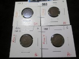 Group of 4 Indian Head Cents, 1883 VG, 1885 G, 1886 T1 G, 1888 G, group value $23+