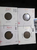 Group of 4 Indian Head Cents, 1885 G+, 1886 T1 G, 1886 T2 G, 1888 G, group value $24+