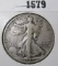 1947 Walking Liberty Half Dollar, F, value $16+