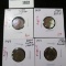 Group of 4 Lincoln Cent clipped planchet error coins - 1944, 1945, 1959 & 1975, group value $12+