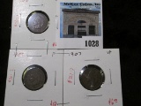 Group of 3 Indian Head Cents, 1906 VF, 1907 VF, 1909 better date F, group value $29+