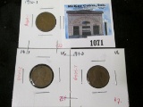 Group of 3 Lincoln Cents - 1910-S F+, 1911 VG, 1911-D VG, group value $29+