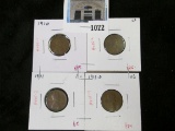 Group of 4 Lincoln Cents - 1910 VF, 1910-S VF, 1911 F+, 1911-D VG, group value $35+