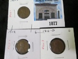 Group of 3 Lincoln Cents - 1911-D G rim issues, 1912 G, 1912-D G, group value $13+