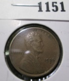 1926-S Lincoln Cent, VF+, low mintage semi-key date, value $20