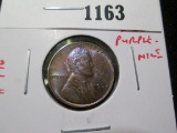 1937-D Lincoln Cent, BU blue and purple toning, nice, value $10+
