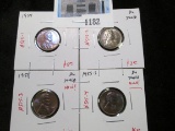 Group of 4 BU toned Lincoln Cents - 1954PD, 195PS, blues purples roses and pinks, another very color