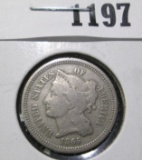 1865 3 Cent Nickel, VG, value $20+