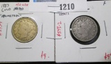 Pair of 1883 NO CENTS V Nickels, one gold plate 