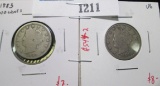 Pair of 1883 NO CENTS V Nickels, one G, one VG, value for pair $15+