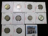 Group of 10 V Nickels - 1897, 1899, 1901, 1904, 1912-D all G; 1907, 1909, 1910, 1911, 1912-D all VG,