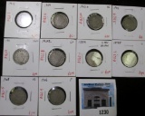 Group of 10 V Nickels - 1889, 1898, 1902, 1911 all G; 1908, 1911, 1912-D all VG; 1906, 1909, 1912 al