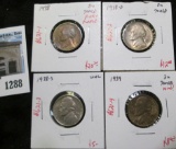 Group of 4 Jefferson Nickels - 1938PDS, 1939, all UNC/BU, all but the 38S are toned, group value $45