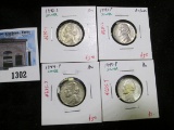 Group of 4 Silver WWII Jefferson Nickels - 42S 43P 44P 44P, all AU, group value $12+