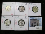 Group of 5 Silver WWII Jefferson Nickels - 42S 43P 44P 45P, all AU or better, group value $15+