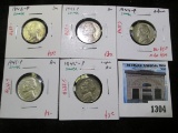 Group of 5 Silver WWII Jefferson Nickels - 42P 43P 44P (2) 45P, all AU or better, group value $15+