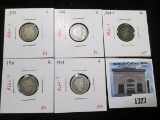 Group of 5 Barber Dimes, 1897, 1906, 1911, 1913 all G, 1908-D VG, group value $21+