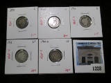 Group of 5 Barber Dimes, 1897, 1906, 1911, 1913 all G, 1908-D VG, group value $21+