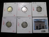 Group of 5 Barber Dimes, 1897, 1911, 1912, all G; 1913 VG; 1906 F+, group value $23+