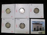 Group of 5 Barber Dimes, 1900, 1909 G; 1911 F; 1912, 1914-D VG, group value $25+