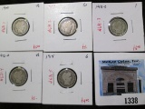 Group of 5 Barber Dimes, 1907, 1915 G; 1911-D F; 1900, 1912-D VG, group value $24+